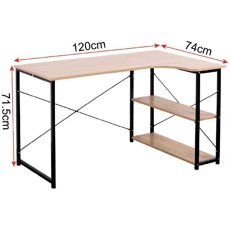 BUREAU ADULTE TABLE DE TRAVAIL SPACIEUSE AVEC DEUX ÉTAGÈRES MDF 120 CM BEIGE 19_0000390_0