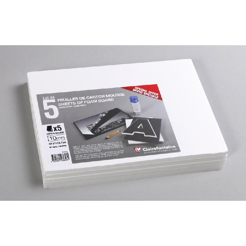 CARTON MOUSSE LOT 5F A4 10MM - BLANC - LOT DE 2