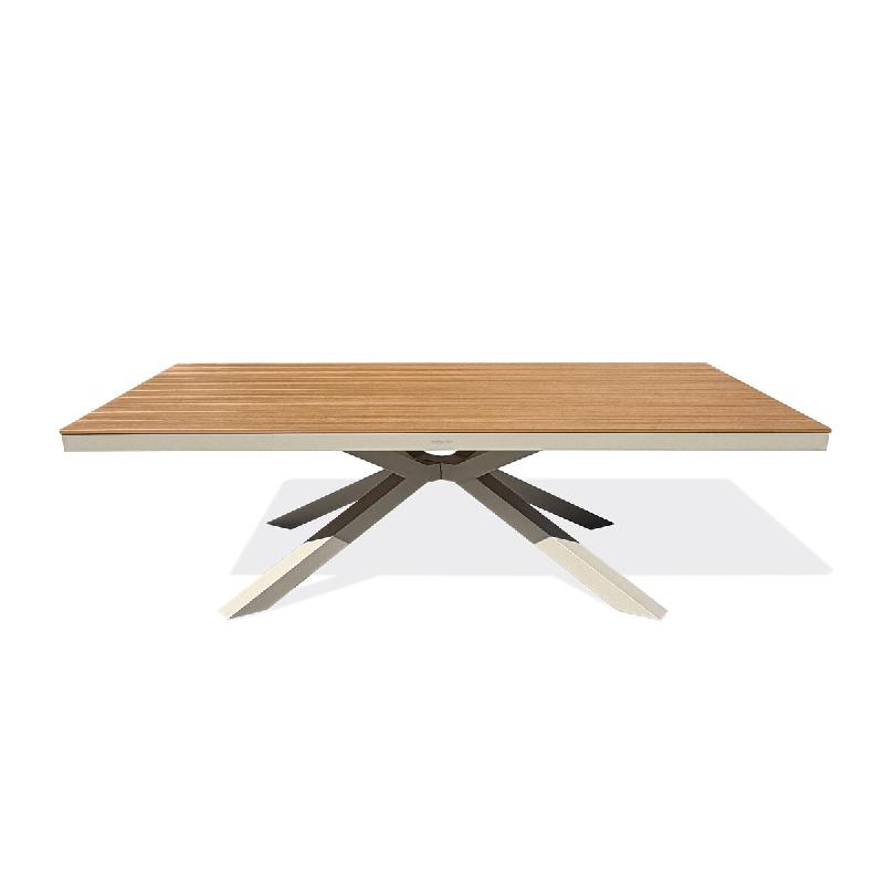 DCB GARDEN Table de jardin fixe en aluminium coloris grège et plateau polywood aspect bois (180x100 cm) - LAMU - 3700286491284_0