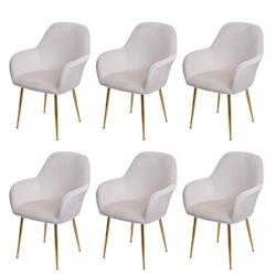 Décoshop26 - Lot de 6 chaises de salle à manger design rétro velours blanc crème pieds dorés 04_0007688 - blanc 3000262242696_0