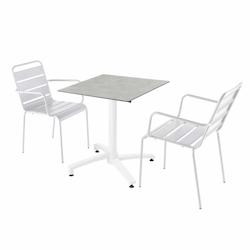 Oviala Business Ensemble table terrasse stratifié béton avec 2 fauteuils blanc - blanc métal 110846_0