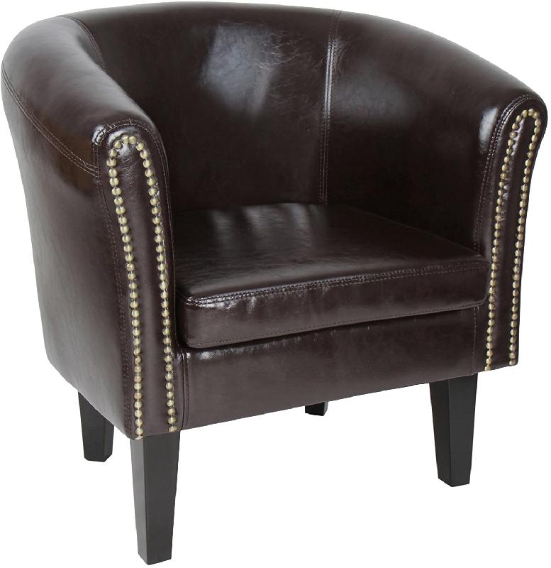 FAUTEUIL CHESTERFIELD EN SYNTHÉTIQUE ET BOIS AVEC ÉLÉMENTS DÉCORATIFS EN CUIVRE COULEUR AU CHOIX CHAISE CABRIOLET MEUBLE DE SALON MARRON 01_0000096_0