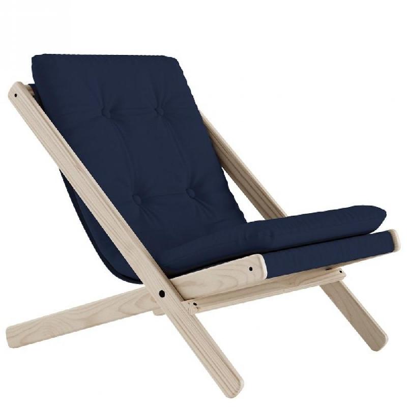 Fauteuil futon Boogie - Hêtre massif naturel - Coloris bleu marine - Design compact et pliable_0
