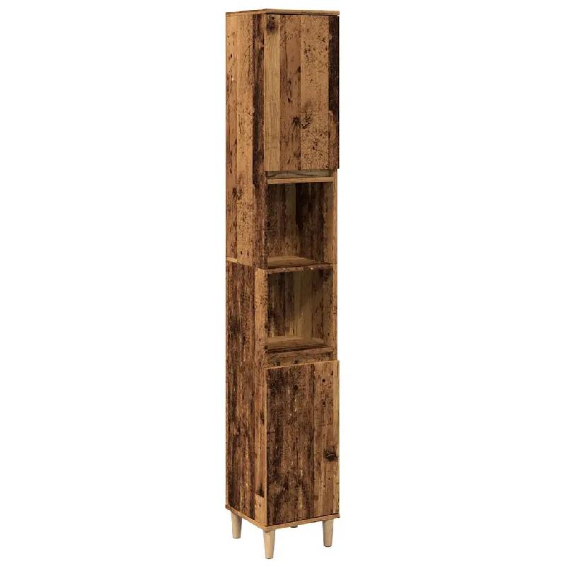 Helloshop26 - Armoire de salle de bain bois d'ingénierie 30 x 30 x 190 cm avec 6 compartiments finition vintage en vieux bois 02_0051030 - Bois massi_0