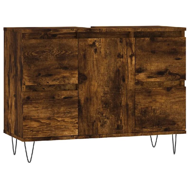 Helloshop26 - Armoire de salle de bain design industriel 80 x 33 x 60 cm grand rangement en bois d'ingénierie chêne fumé 02_0049079 - Bois massif 3_0