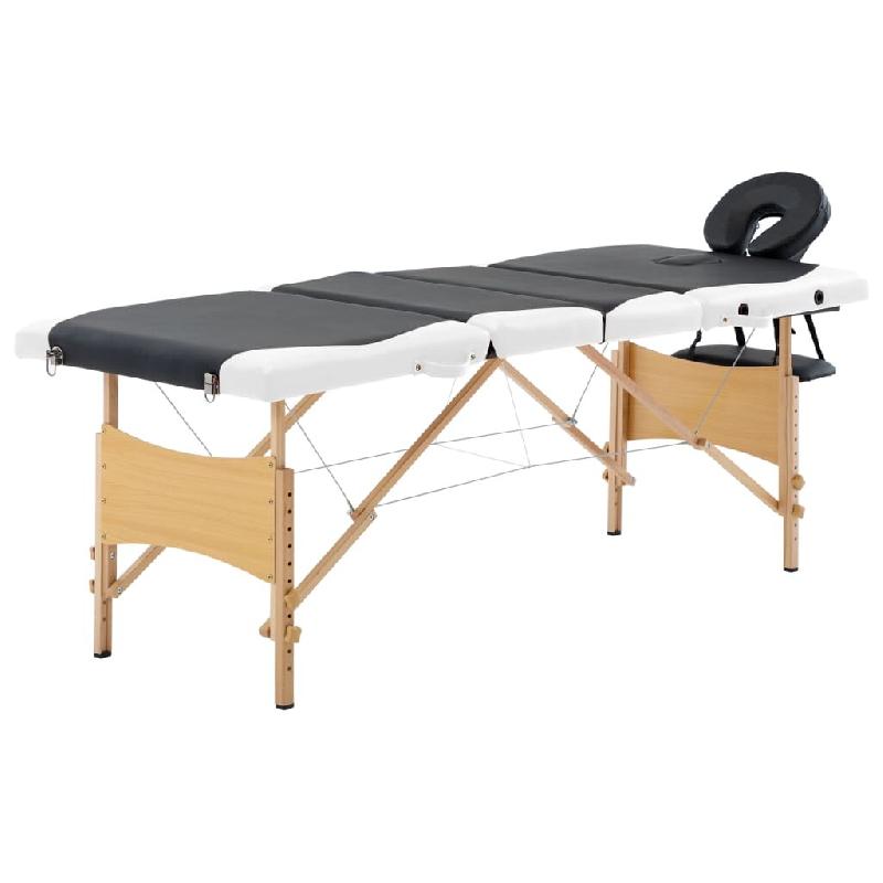 Helloshop26 - Table de massage pliable 4 zones bois noir et blanc 02_0001856 - noir Bois massif 3000089421533_0