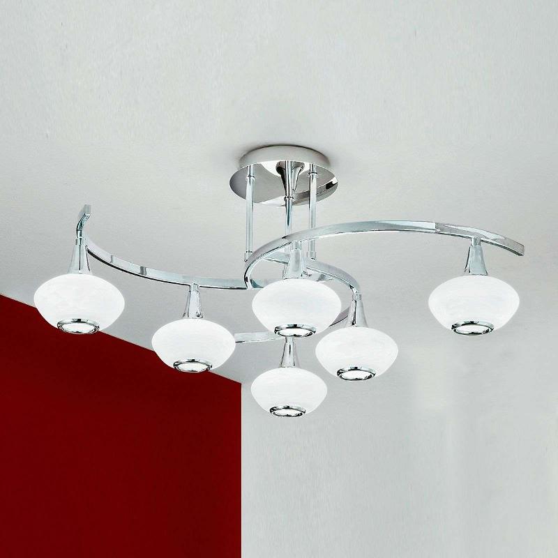 ORION PLAFONNIER LIA, 6 LAMPES, COULEUR CHROME, VERRE/MÉTAL
