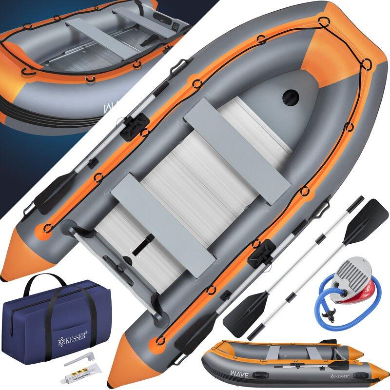 ® BATEAU PNEUMATIQUE 3,20 M POUR 4 PERSONNES - ADAPTÉ POUR WAVE DE LOISIRS À MOTEUR À AUBES À MOTEUR DE PÊCHE, GRIS / ORANGE - KESSER