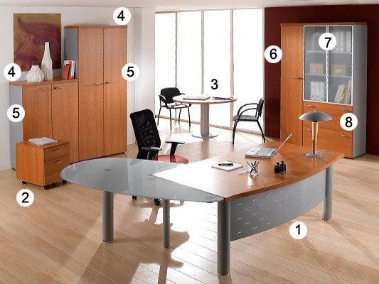 LE BUREAU MANAGER DIAZ EN 180 CM PIEDS CYLINDRIQUES + EXTENSION EN VERRE 185 CM À DROITE (1)