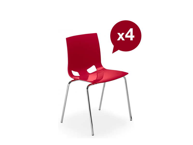 Lot de 4 chaises de collectivité Hockney - Polypropylène finition Gloss - Structure acier chrome - Empilables jusqu'à 6 unités_0