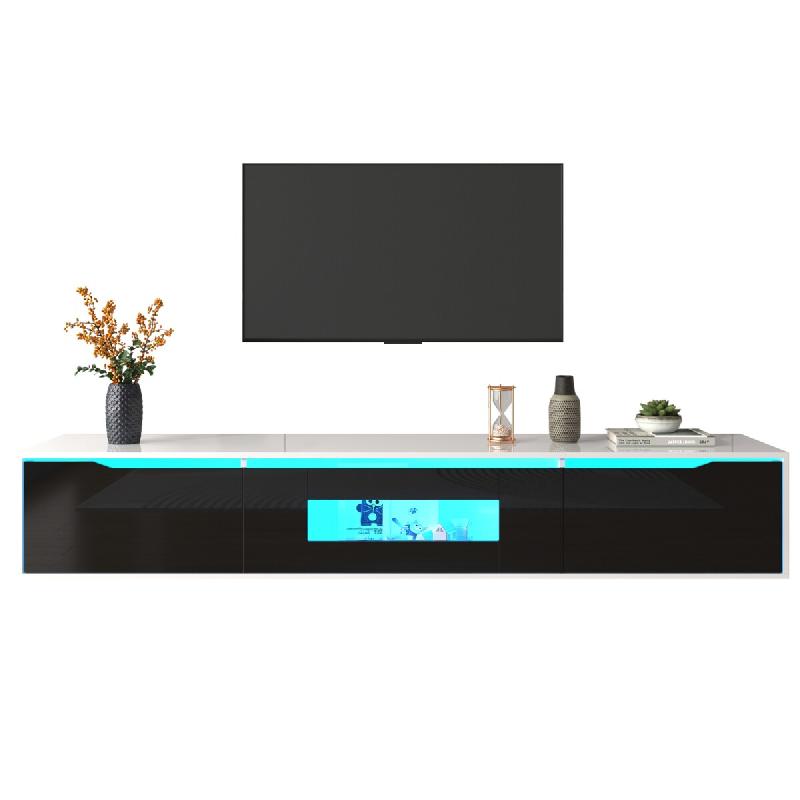 Meuble TV Merax Lowboard, meuble TV brillant, couleurs assorties noir et blanc, avec éclairage LED à changement de couleur - noir multi-matériau WF_0