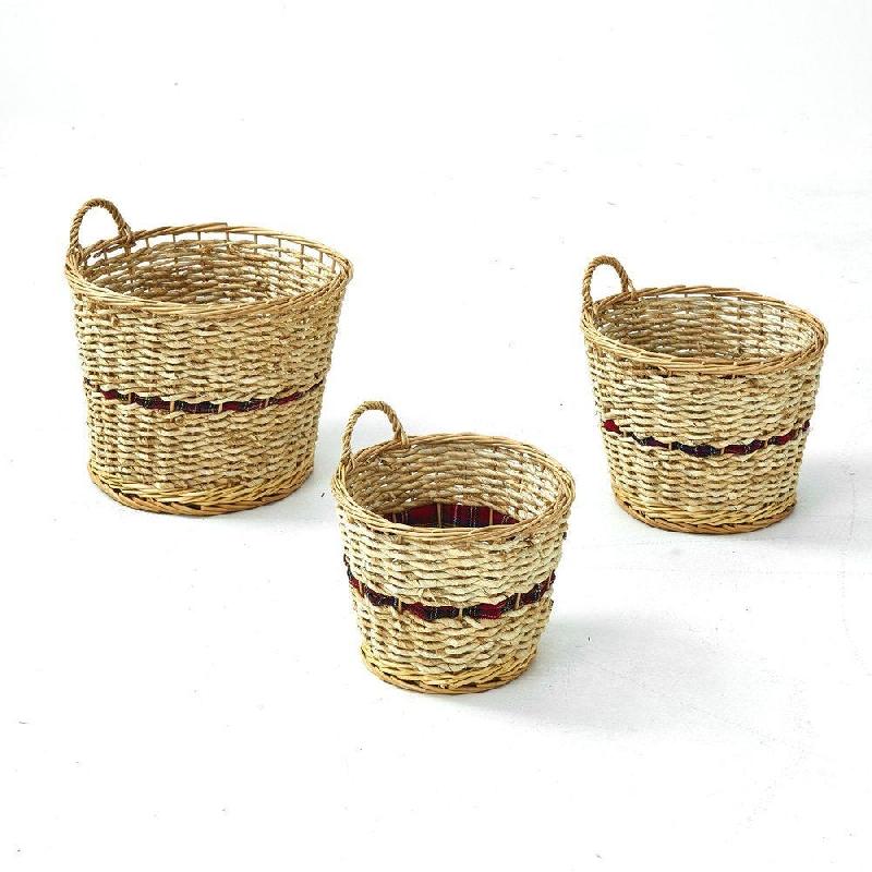 Paniers avec ruban tartan et une poignée Ø 41 x H 29 + Ø 33 x H 24 + Ø 28 x H 20_0