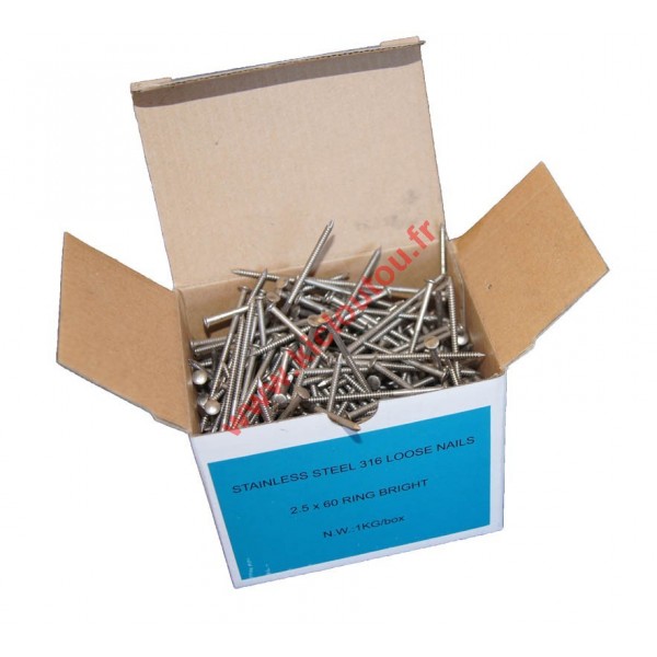 POINTES VRAC 2.5X60 ANNELÉE INOX A4 BOITE DE 1KG