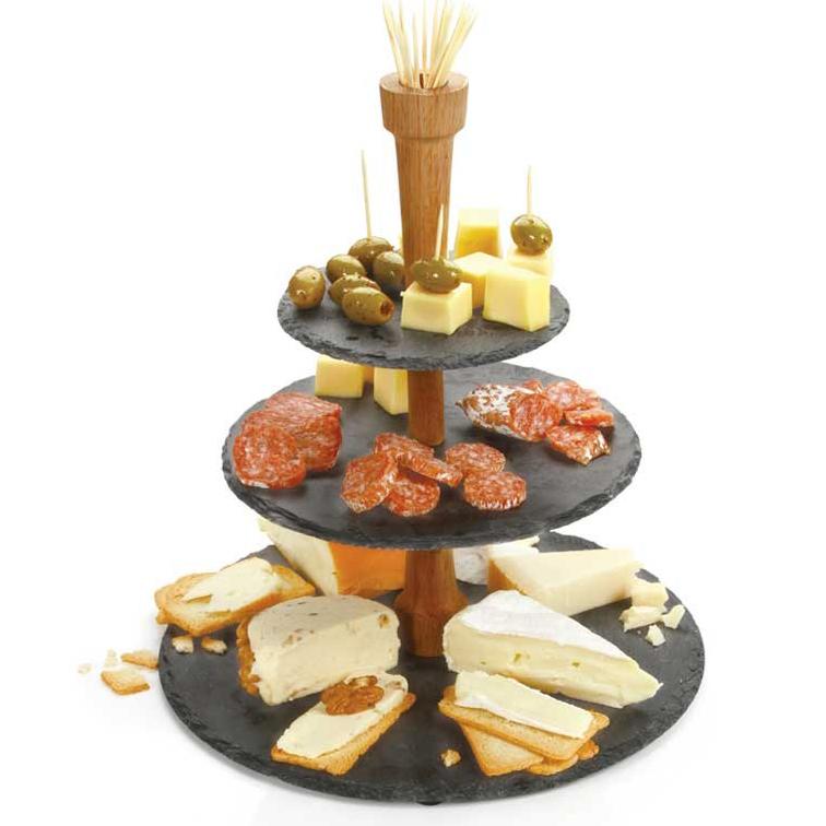 PRÉSENTOIR À GÂTEAUX 3 NIVEAUX EN ARDOISE - HAUTEUR 38,5CM - BOSKA - PRO