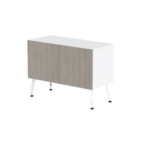 RANGEMENT BAS TENI LARG.80 CM 2 PORTES BLANC/CHÊNE GRIS - MBA