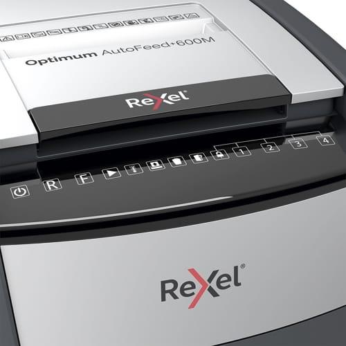 Rexel - Destructeur de documents Optimum Auto+ 600M P-5 - Coupe micro 2x15mm - 600 feuilles - Corbeille 110L - Réf. 2020600MEU_0