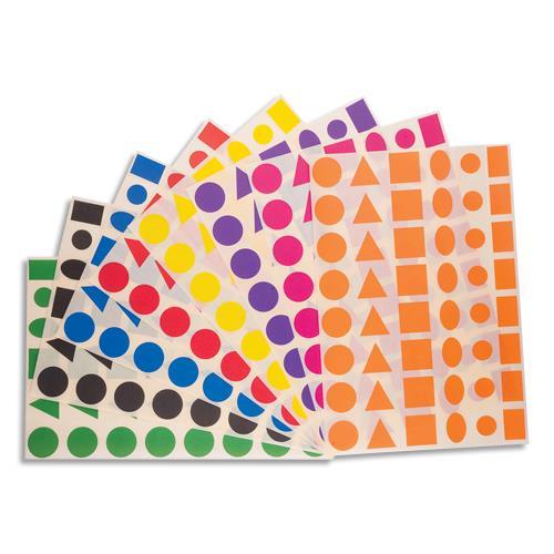 SACHET DE 48 PLANCHES DE GOMMETTES CLEOPATRE MULTIFORMES 8 COULEURS - 6 FORMES/PLANCHE 6 PLANCHES/COULEUR