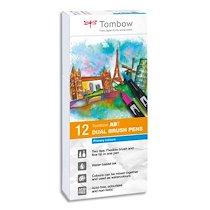 SET DE 12 FEUTRES-PINCEAU ABT DUAL BRUSH PEN DOUBLE ASSORTIS COULEURS PRIMAIRES, AQUARELLABLES