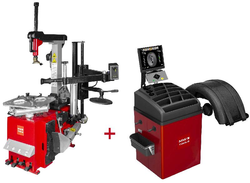 Set démonte-pneu BT300H 3x400V - bras inclinable et auxiliaires + équilibreuse de roues BB500 230V - 24 pouces - MW Tools BT300H SET4_0