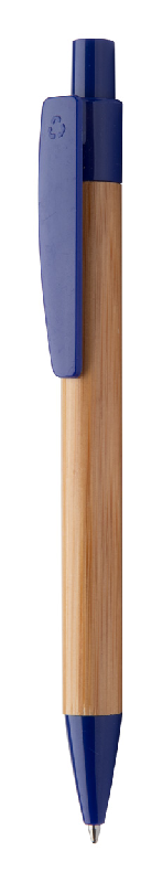 Stylo à bille en bambou - embout et clip en plastique coloré - encre bleue_0