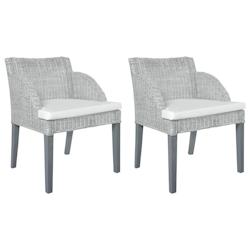 Décoshop26 - Lot de 2 chaises de salle à manger accoudoir ovale avec coussins crème et rotin naturel gris DEC025466 - gris 3000255260263_0