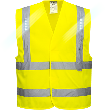 Gilet Vega LED jaune L470 - Taille L/XL - Certifié CE avec bandes réfléchissantes et éclairage LED intégré_0