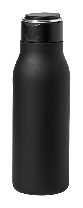 Gourde en acier inoxydable - 600 ml - avec couvercle à anneau - couleur noire_0