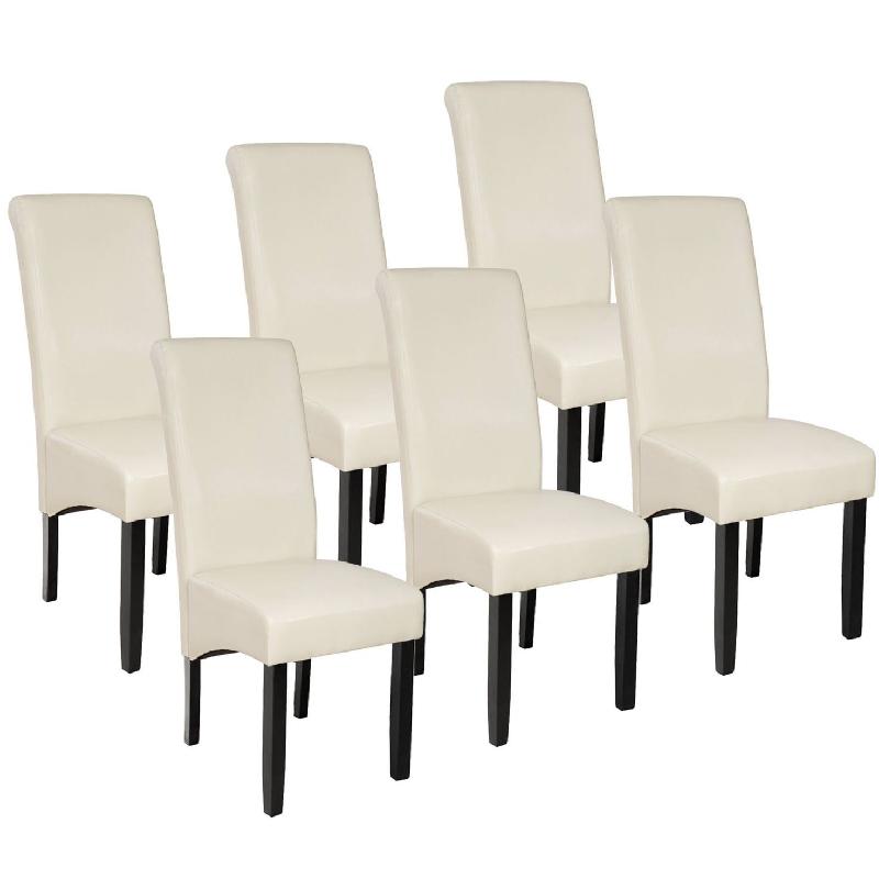 Lot de 6 chaises design carré élégant - pieds noirs - siège beige - salon, cuisine, salle à manger - 08_0000085_0