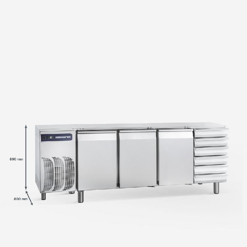 Meuble à Pizza réfrigérée sans Plan de travail 3 Portes Pleines + tiroirs 0/+8°C - 609 l - TP3 C P SP TN_0