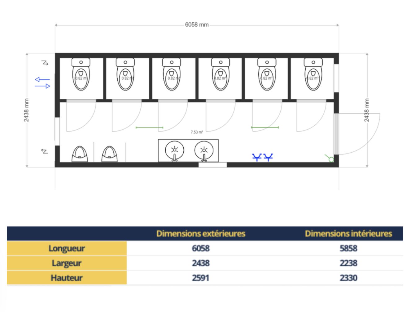 Module sanitaire 20 pieds 6x WC Hommes   urinoirs_0