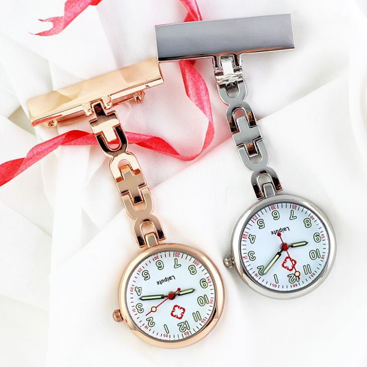 Montre infirmière broche - Laipute - métal, 26.5mm, aiguilles lumineuses - or rose et argent_0