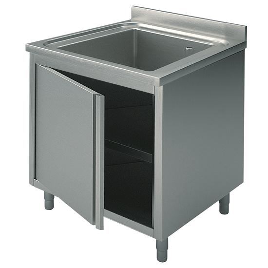 Plonge inox sur armoire, 1 bac, avec porte battante, 700x700 mm - SLA1707_0