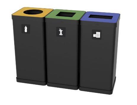 Poubelle de tri sélectif ECO - 50L - Acier et ABS - Vert, Bleu et Jaune_0