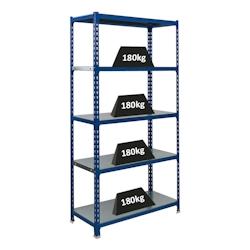 PROREGAL Étagère pour charges lourdes METAL SHARK | HxLxP 180x90x40cm | Charge du compartiment 180kg | Bleu galvanisé - gris métal PR_RS3-41_0