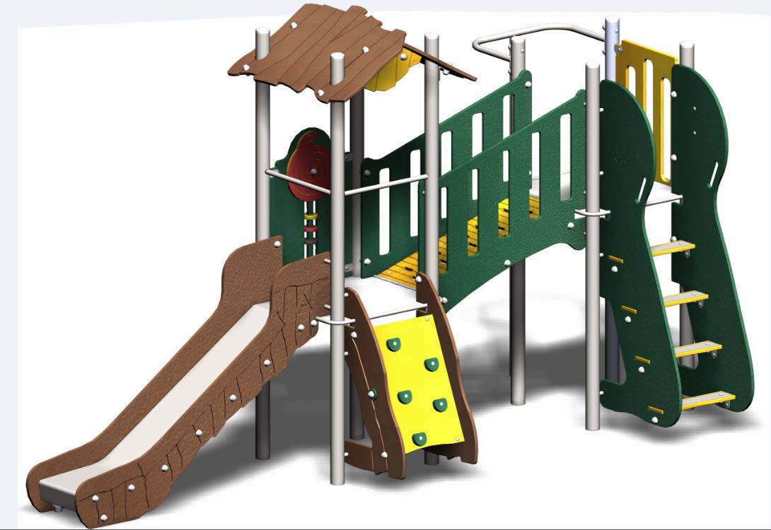 Structure de jeux combinées - Amazone 2 tours - AMA21205I - Créa Equipements - pour enfants de 2 à 8 ans, avec toboggan, mur d'escalade et passerelle_0