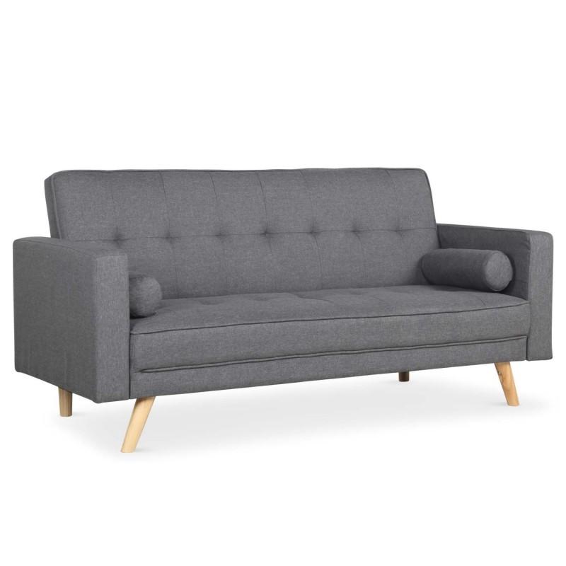 Canapé convertible 3 places scandinave Navya gris foncé - dossier capitonné - tissu & bois - L.186 x P.75 x H.89 cm_0