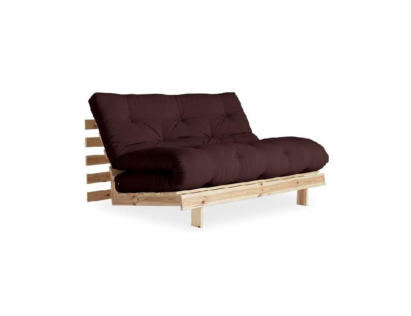 CANAPÉ CONVERTIBLE FUTON ROOTS PIN NATUREL COLORIS BROWN COUCHAGE 140*200 CM._0