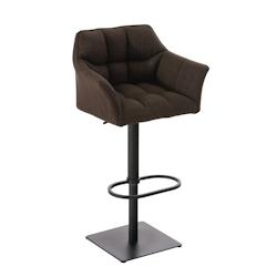 Décoshop26 - Tabouret de bar chaise haute de comptoir couture carrées assise en tissu marron cadre en métal noir 10_0004694 - marron 3000252239378_0