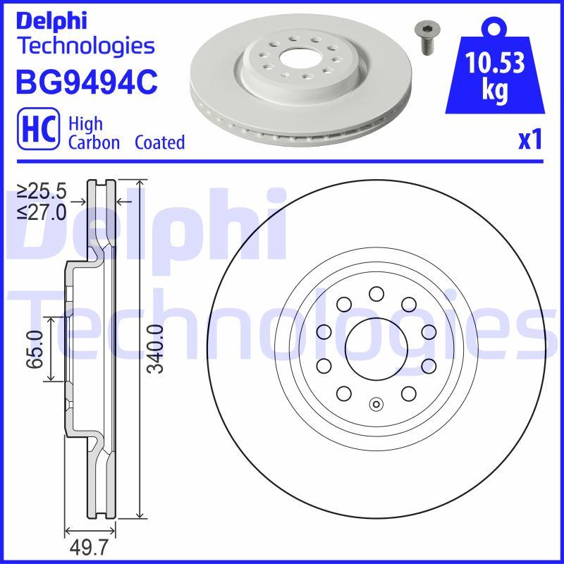 Disque de frein Delphi BG9494C - ventilé - côté avant - boîte de 1 disque_0