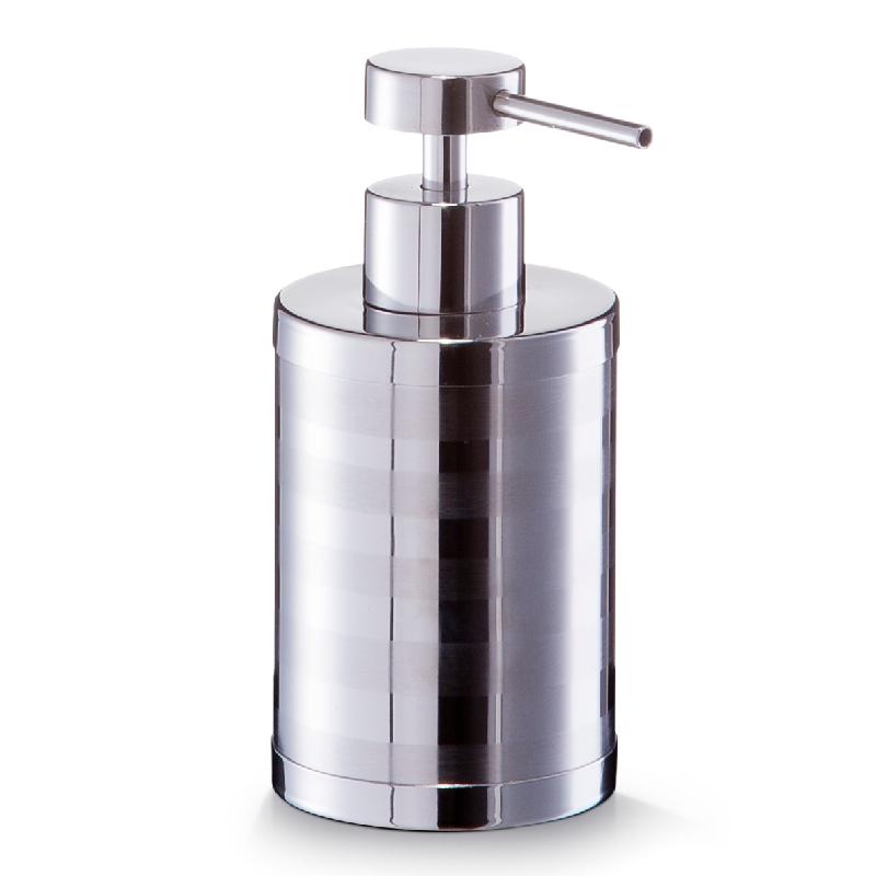 Distributeur de savon cylindrique en inox brossé argent - ZELLER - à poser, compact et élégant_0