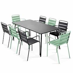 Oviala Business Ensemble table de jardin et 8 fauteuils en métal vert sauge et gris - vert acier 109275_0