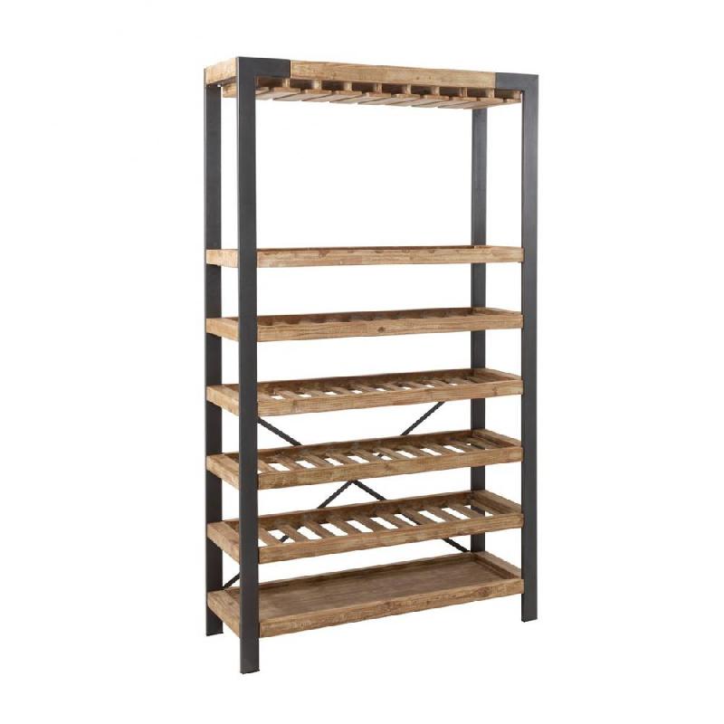 Étagère à vin USTI - 50 bouteilles + verres - Métal noir et bois naturel - 6 étagères - L114 x H188 x P38_0