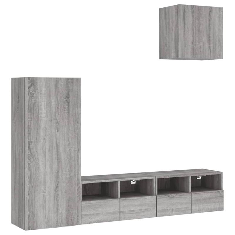 Helloshop26 - Meubles TV multimédia étagère télévision buffet téléviseur salle à manger salon chambre 4 pièces sonoma bois 02_0029247 - Bois_0