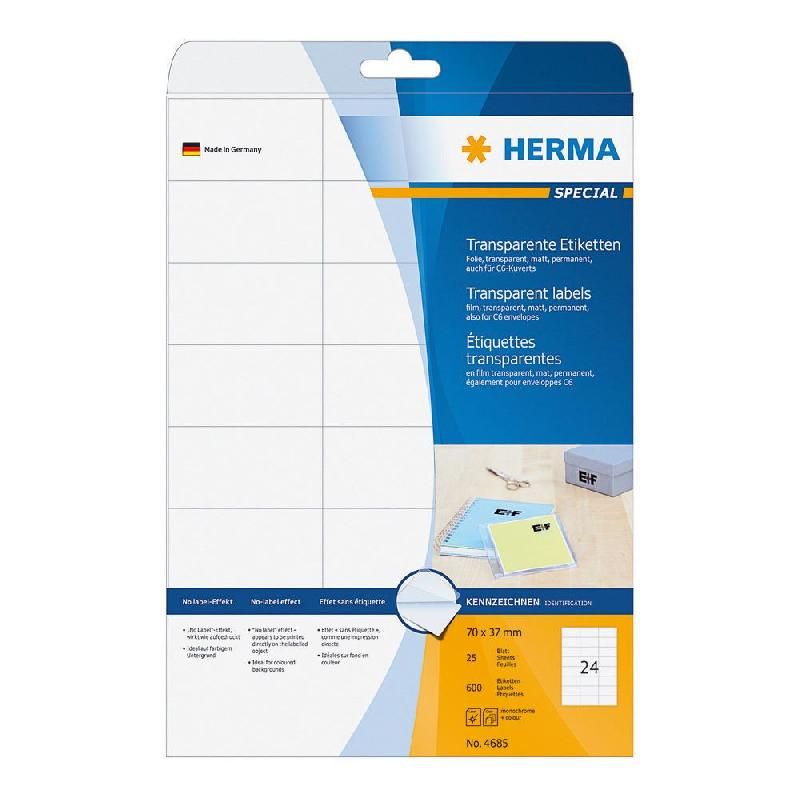 HERMA ETIQUETTES TRANSPARENTES HERMA - 70 X 37 MM - BOÎTE DE 600 ÉTIQUETTES