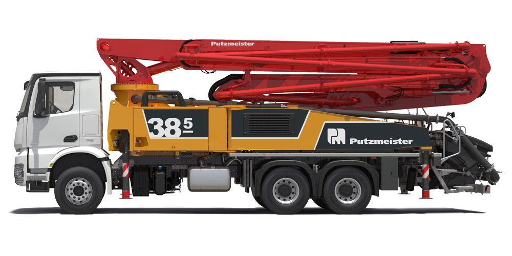 M38-5 camion pompe à béton Putzmeister - flèche de distribution 5 bras et portée verticale 37,5 m_0