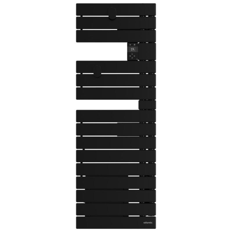 Sèche-serviettes connecté Nefertiti étroit mât droite 500W noir - Atlantic - 850638_0