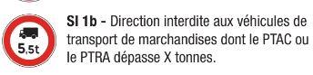 Signalisation d'interdiction - Si 1b - Direction interdite aux véhicules de transport de marchandises avec PTAC ou PTRA > X tonnes_0