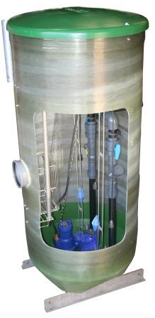 Station de relevage standardisée SRS - Cuve en composite enterrée avec double pompe submersible_0