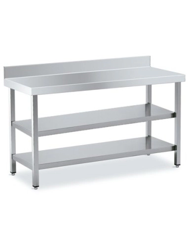 Table Inox de Travail DISTFORM Premium avec Dosseret et 2 étagères - Profondeur 500 mm longueur 1500 mm - QM250150_0