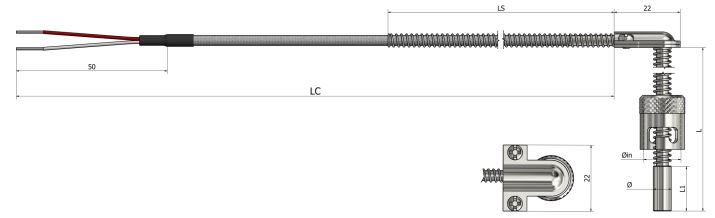 Thermistance de surface avec baïonnette à angle 90° - HS34 - PTC KTY 81/110 et 81/121 - NTC 10kΩ, 20kΩ, 3,3kΩ - Dimensions variées_0